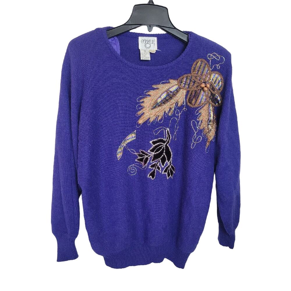 Cervelle Purple‎ Embroidered Floral Knit Pullover Sweater Women's Plus Size 3X
